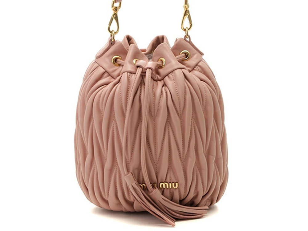 Miu Miu Bag Fringe Shoulder Pink Matelasse Leather Gold